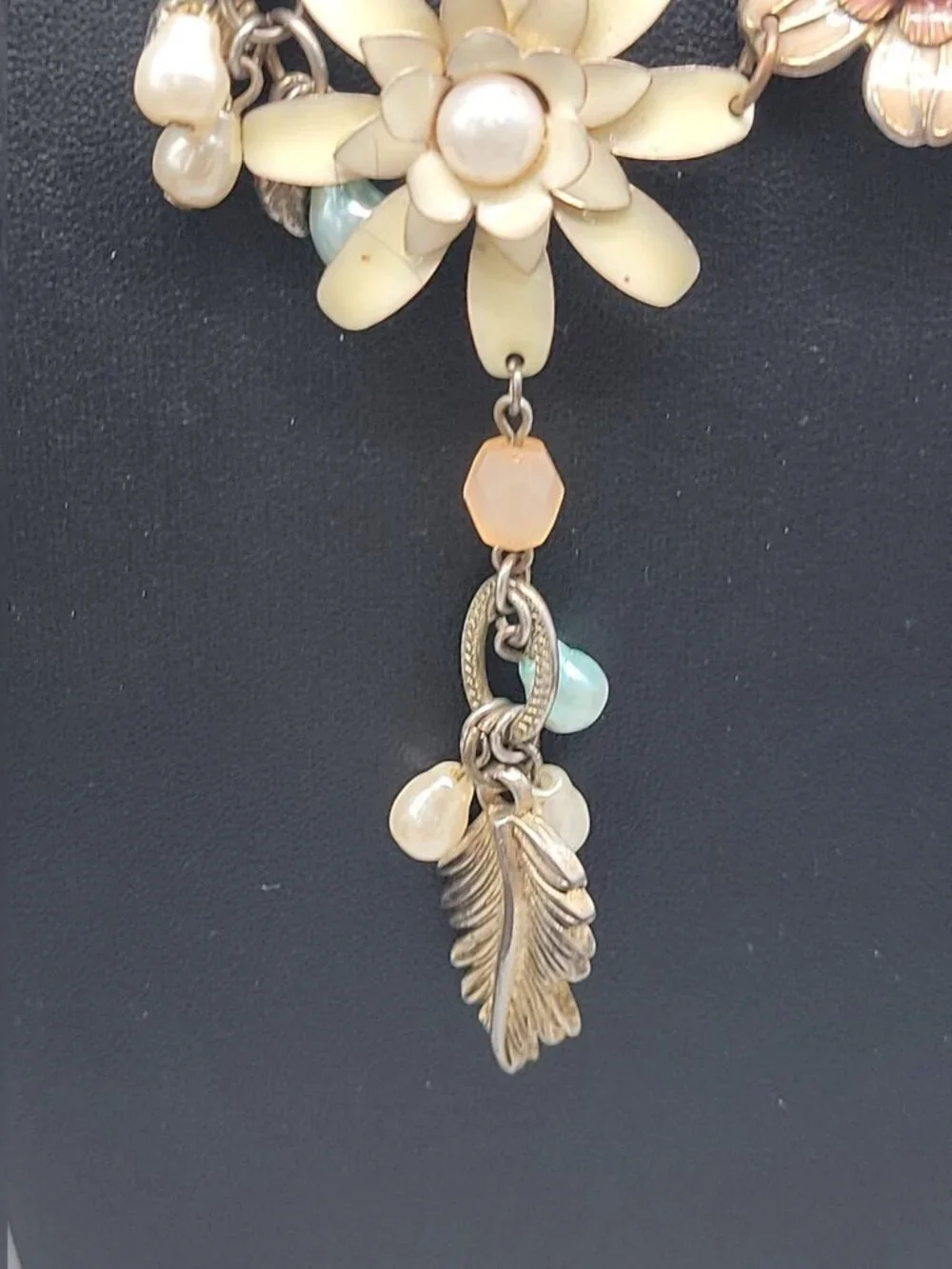 Vintage Plunder Dangling Flower Necklace Multicolor Rhinestones Silver Tone 20" - Picture 4 of 16